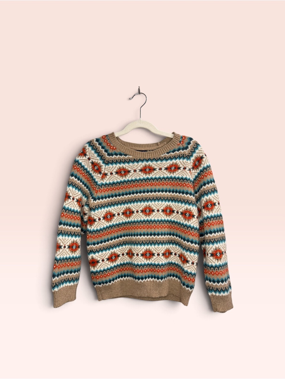 Janie and Jack Fair Isle Knit Sweater in Beige, Teal, and Rust